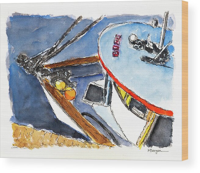 Fishing Boat Wood Print featuring the drawing Fishing Boat #1 by Mike Bergen