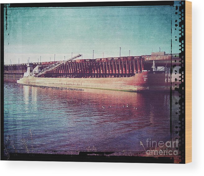 Railroad Wood Print featuring the digital art Great Lakes Freighter by Phil Perkins