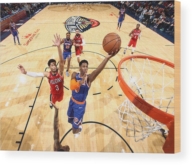 Smoothie King Center Wood Print featuring the photograph New York Knicks v New Orleans Pelicans by Ned Dishman