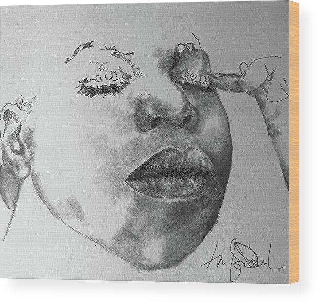  Wood Print featuring the drawing Nina by Angie ONeal