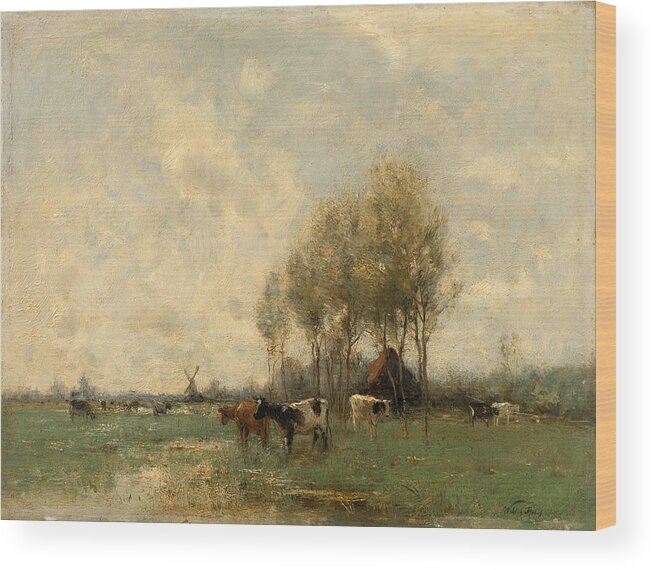 Willem Maris Wood Print featuring the painting Pasture with cows #1 by Willem Maris