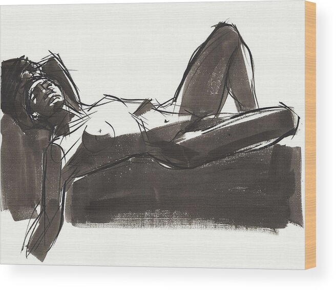 Woman Wood Print featuring the painting Reclining #1 by Judith Kunzle