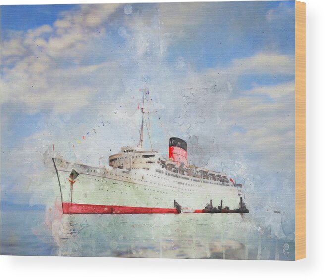 Steamer Wood Print featuring the digital art R.M.S. Caronia by Geir Rosset