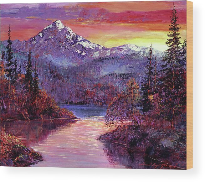 Landscape Wood Print featuring the painting Rocky Mountain Sunset #1 by David Lloyd Glover