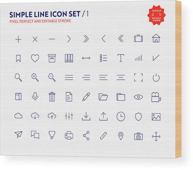 Internet Wood Print featuring the drawing Simple Line Icon Set Pixel Perfect and Editable Stroke #1 by Esra Sen Kula