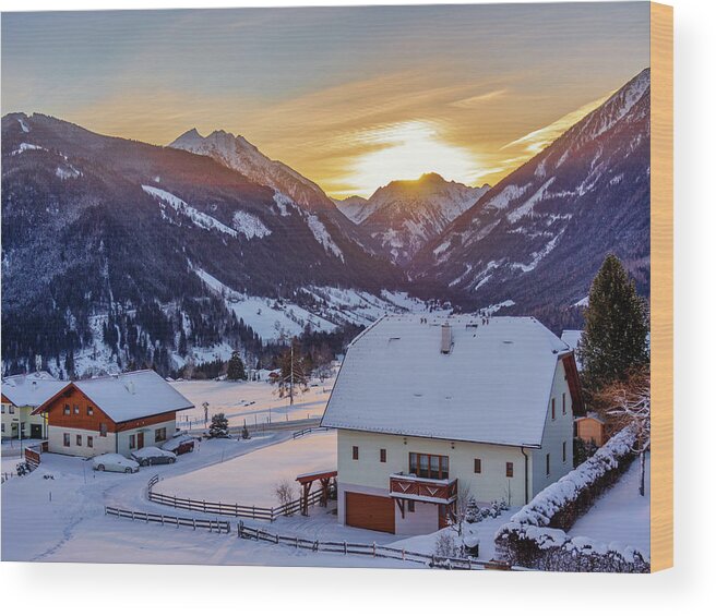 4x3 Wood Print featuring the photograph Snowy Valley Dawn, Rohrmoos, Austria #1 by Mark Llewellyn