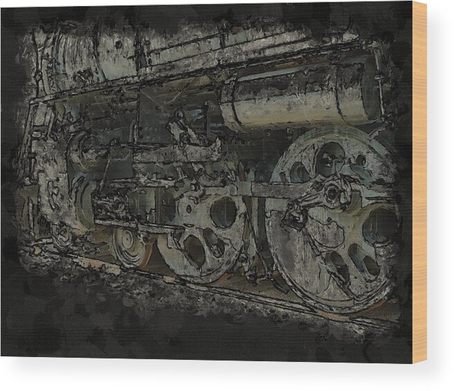 Locomotive Wood Print featuring the mixed media Steel Wheels by Christopher Reed