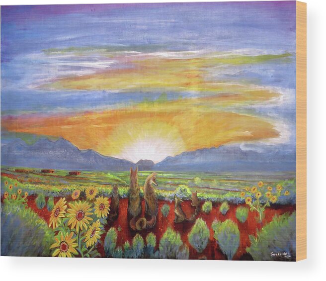 Coyote Wood Print featuring the painting Taos Coyote Sunrise #1 by David Sockrider