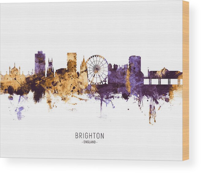 Brighton Wood Print featuring the digital art Brighton England Skyline #11 by Michael Tompsett