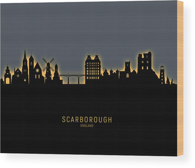 Scarborough Wood Print featuring the digital art Scarborough England Skyline #12 by Michael Tompsett