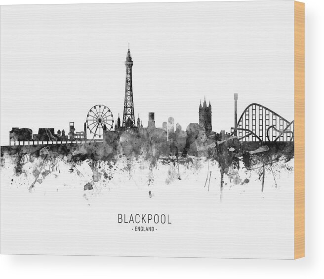 Blackpool Wood Print featuring the digital art Blackpool England Skyline #13 by Michael Tompsett