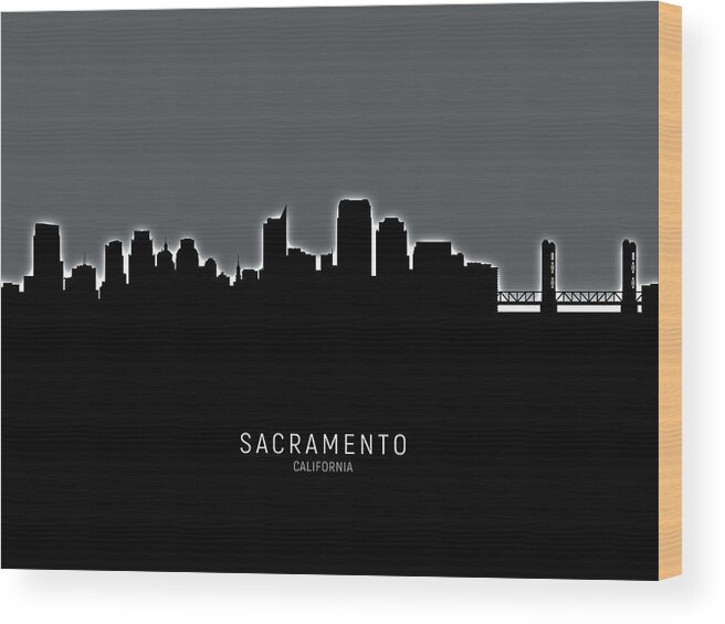 Sacramento Wood Print featuring the digital art Sacramento California Skyline #13 by Michael Tompsett