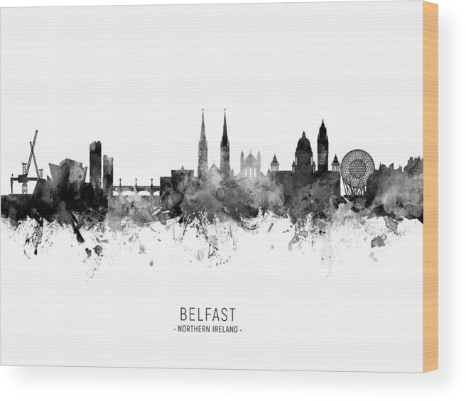 Belfast Wood Print featuring the digital art Belfast Northern Ireland Skyline #15 by Michael Tompsett