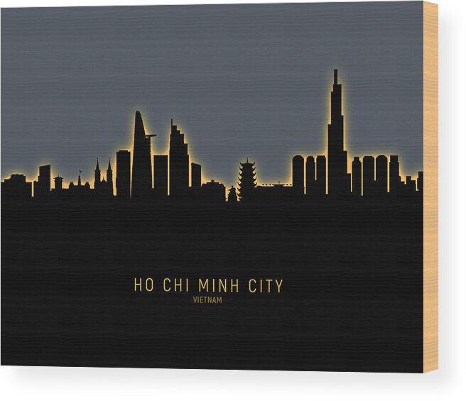 Ho Chi Minh City Wood Print featuring the digital art Ho Chi Minh City Vietnam Skyline #15 by Michael Tompsett