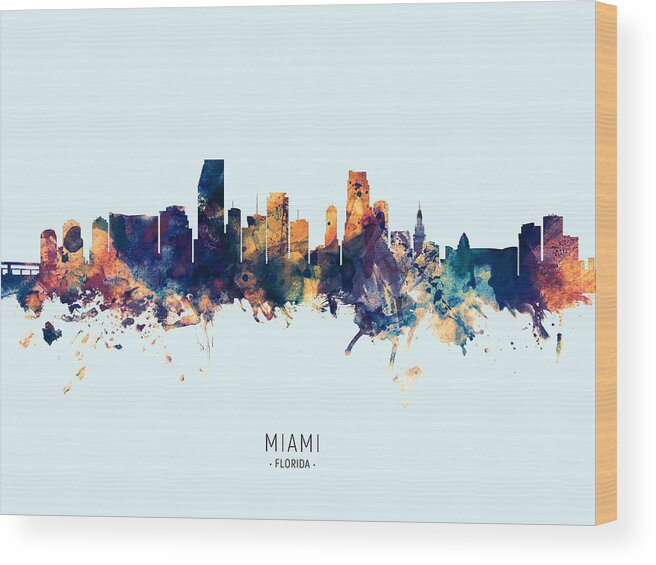 Miami Wood Print featuring the digital art Miami Florida Skyline #15 by Michael Tompsett