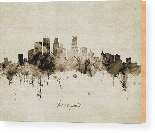 Minneapolis Wood Print featuring the digital art Minneapolis Minnesota Skyline #17 by Michael Tompsett