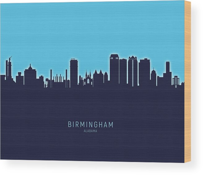 Birmingham Wood Print featuring the digital art Birmingham Alabama Skyline #18 by Michael Tompsett