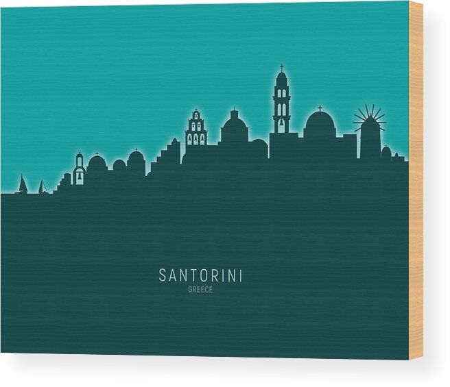 Santorini Wood Print featuring the digital art Santorini Skyline #18 by Michael Tompsett