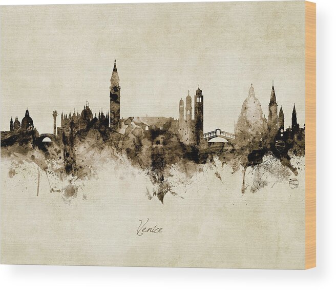 Venice Wood Print featuring the digital art Venice Italy Skyline #18 by Michael Tompsett