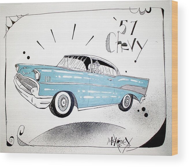  Wood Print featuring the drawing 1957 Chevy by Phil Mckenney