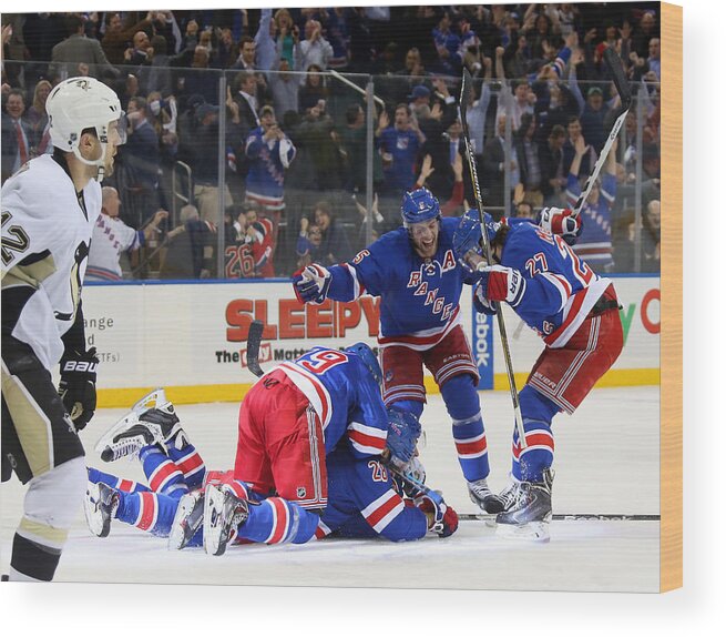 Playoffs Wood Print featuring the photograph Pittsburgh Penguins v New York Rangers - Game Five #2 by Bruce Bennett