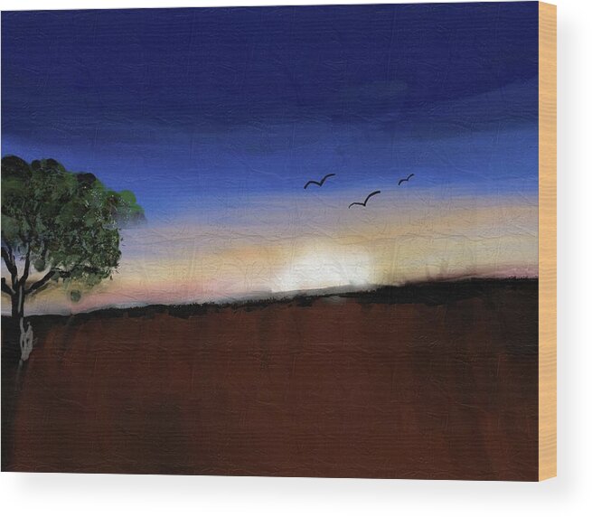 Landscape Wood Print featuring the painting Sunset #2 by Vesna Antic