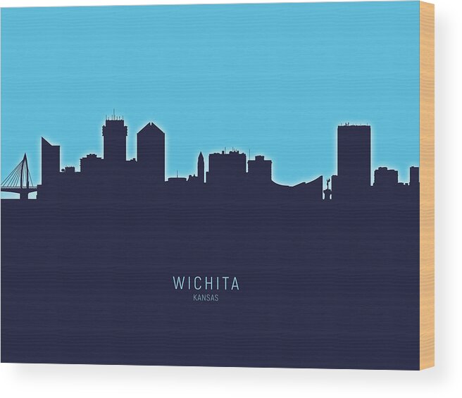 Wichita Wood Print featuring the digital art Wichita Kansas Skyline #20 by Michael Tompsett