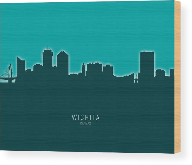Wichita Wood Print featuring the digital art Wichita Kansas Skyline #21 by Michael Tompsett