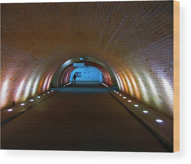 Salford Central Wood Print featuring the photograph 23-11-12 SALFORD CENTRAL. Passenger Underpass. by Lachlan Main