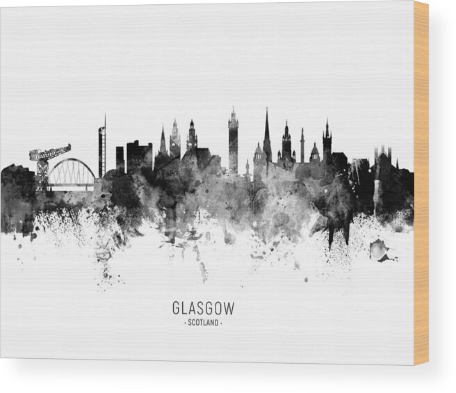 Glasgow Wood Print featuring the digital art Glasgow Scotland Skyline #23 by Michael Tompsett