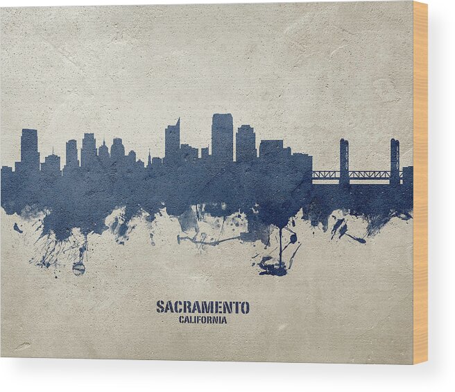 Sacramento Wood Print featuring the digital art Sacramento California Skyline #24 by Michael Tompsett