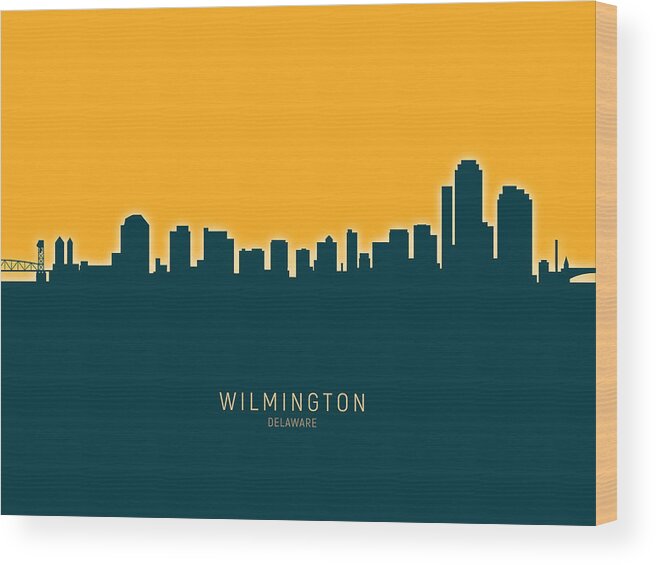 Wilmington Wood Print featuring the digital art Wilmington Delaware Skyline #26 by Michael Tompsett