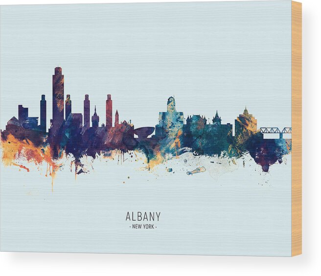Albany Wood Print featuring the digital art Albany New York Skyline #28 by Michael Tompsett