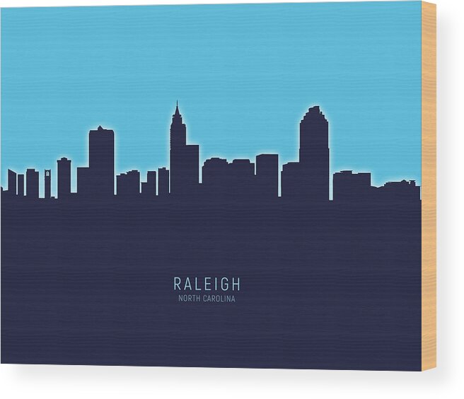 Raleigh Wood Print featuring the digital art Raleigh North Carolina Skyline #28 by Michael Tompsett