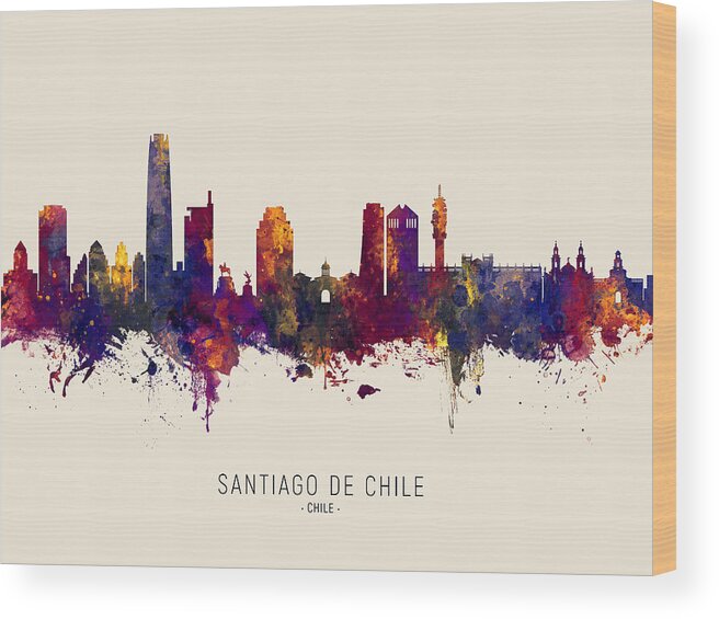 Santiago De Chile Wood Print featuring the digital art Santiago de Chile Skyline #28 by Michael Tompsett