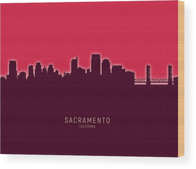 Sacramento Wood Print featuring the digital art Sacramento California Skyline #29 by Michael Tompsett
