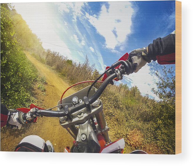 Curve Wood Print featuring the photograph Enduro Motocross motorbike racing offroad #3 by Piola666