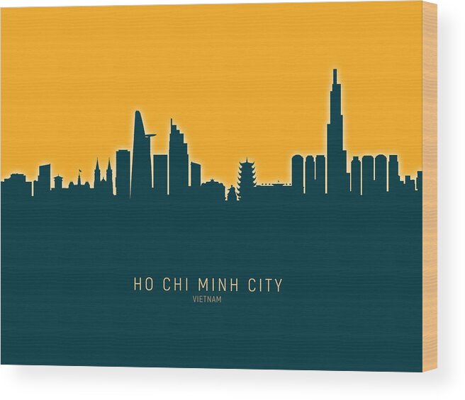 Ho Chi Minh City Wood Print featuring the digital art Ho Chi Minh City Vietnam Skyline #30 by Michael Tompsett