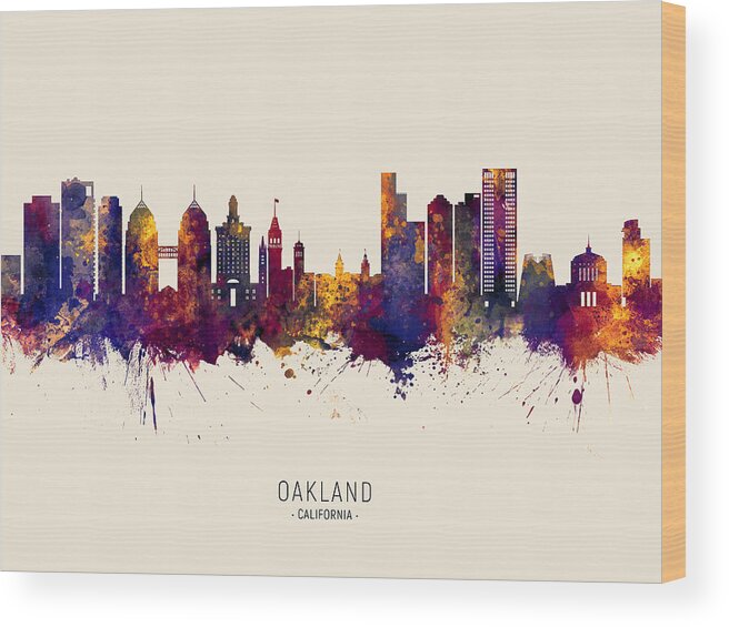 Oakland Wood Print featuring the digital art Oakland California Skyline #30 by Michael Tompsett