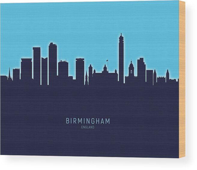 Birmingham Wood Print featuring the digital art Birmingham England Skyline #32 by Michael Tompsett