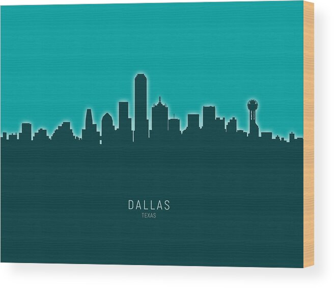 Dallas Wood Print featuring the digital art Dallas Texas Skyline #32 by Michael Tompsett