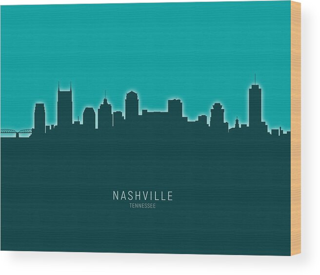 Nashville Wood Print featuring the digital art Nashville Tennessee Skyline #33 by Michael Tompsett