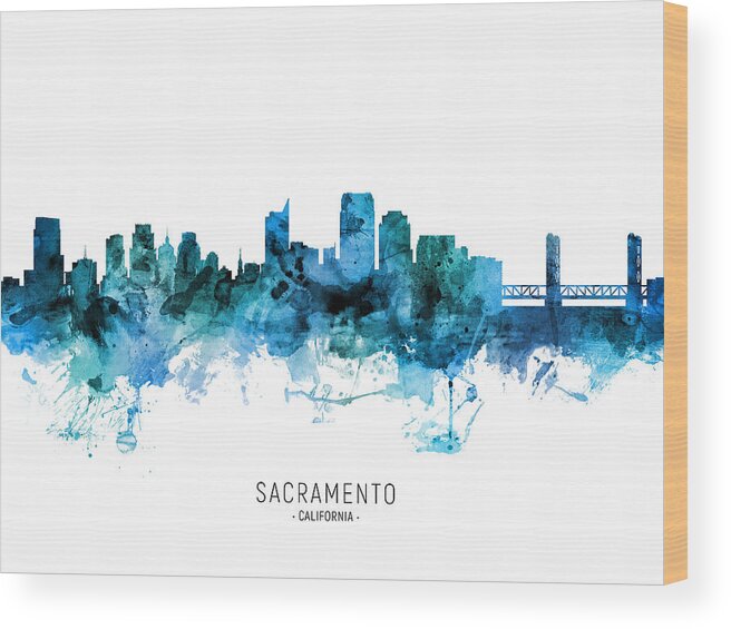 Sacramento Wood Print featuring the digital art Sacramento California Skyline #36 by Michael Tompsett