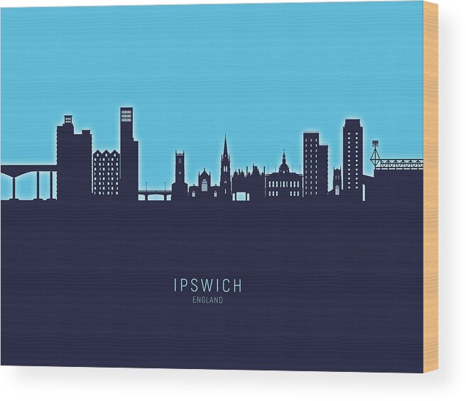 Ipswich Wood Print featuring the digital art Ipswich England Skyline #37 by Michael Tompsett
