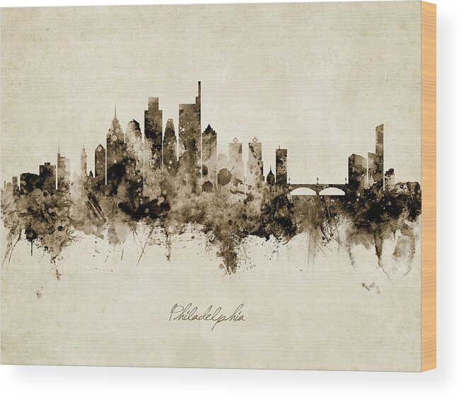 Philadelphia Wood Print featuring the digital art Philadelphia Pennsylvania Skyline #38 by Michael Tompsett