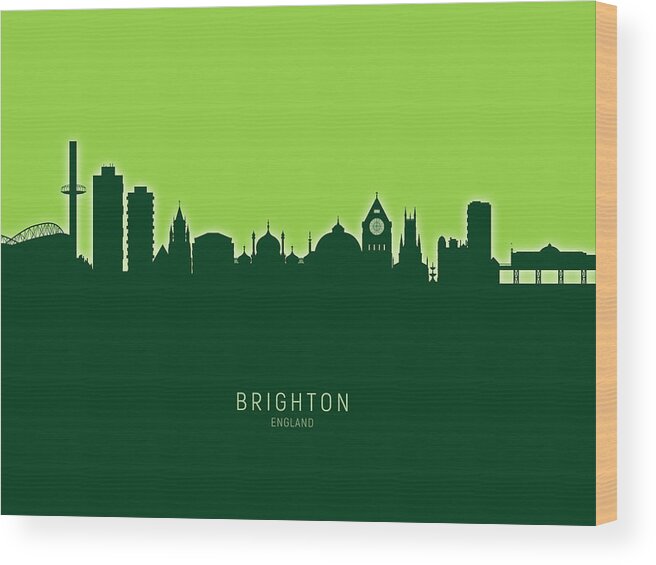 Brighton Wood Print featuring the digital art Brighton England Skyline #47 by Michael Tompsett