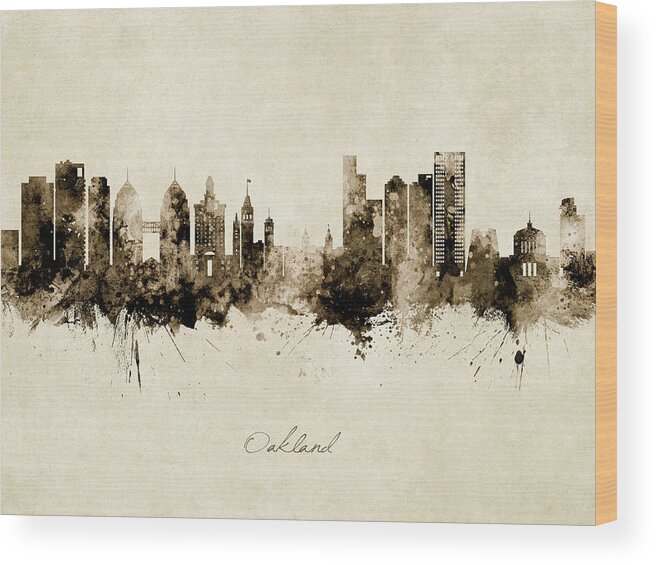Oakland Wood Print featuring the digital art Oakland California Skyline #8 by Michael Tompsett