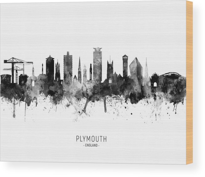 Plymouth Wood Print featuring the digital art Plymouth England Skyline #9 by Michael Tompsett
