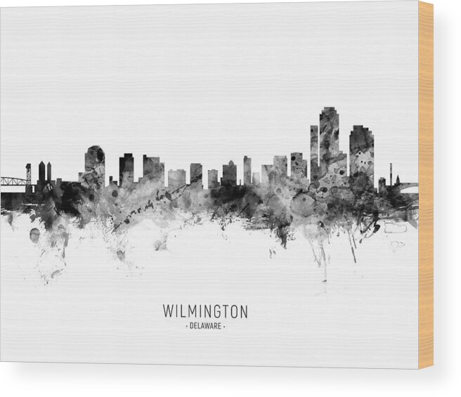 Wilmington Wood Print featuring the digital art Wilmington Delaware Skyline #9 by Michael Tompsett