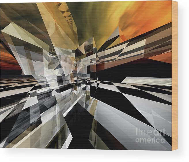 Sunset Wood Print featuring the digital art Abstract Geometric Sunset by Phil Perkins